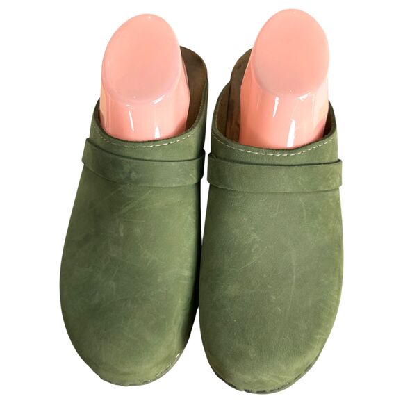 Lotta's from Stockholm Green Leather Wood Chunky Clogs EU 42 US 10 - 10.5 - Picture 9 of 9
